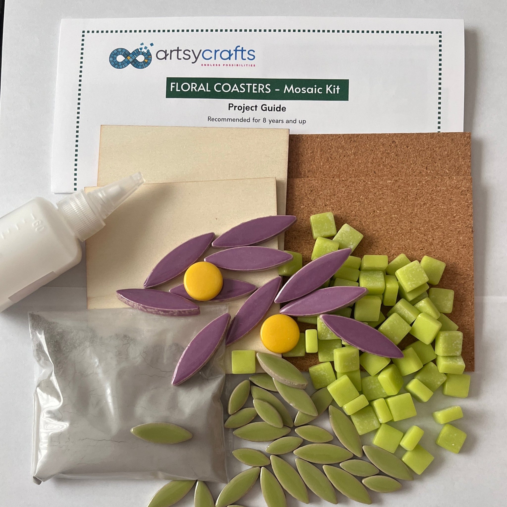 Kit de posavasos con diseño de mosaicos florales: pétalos morados